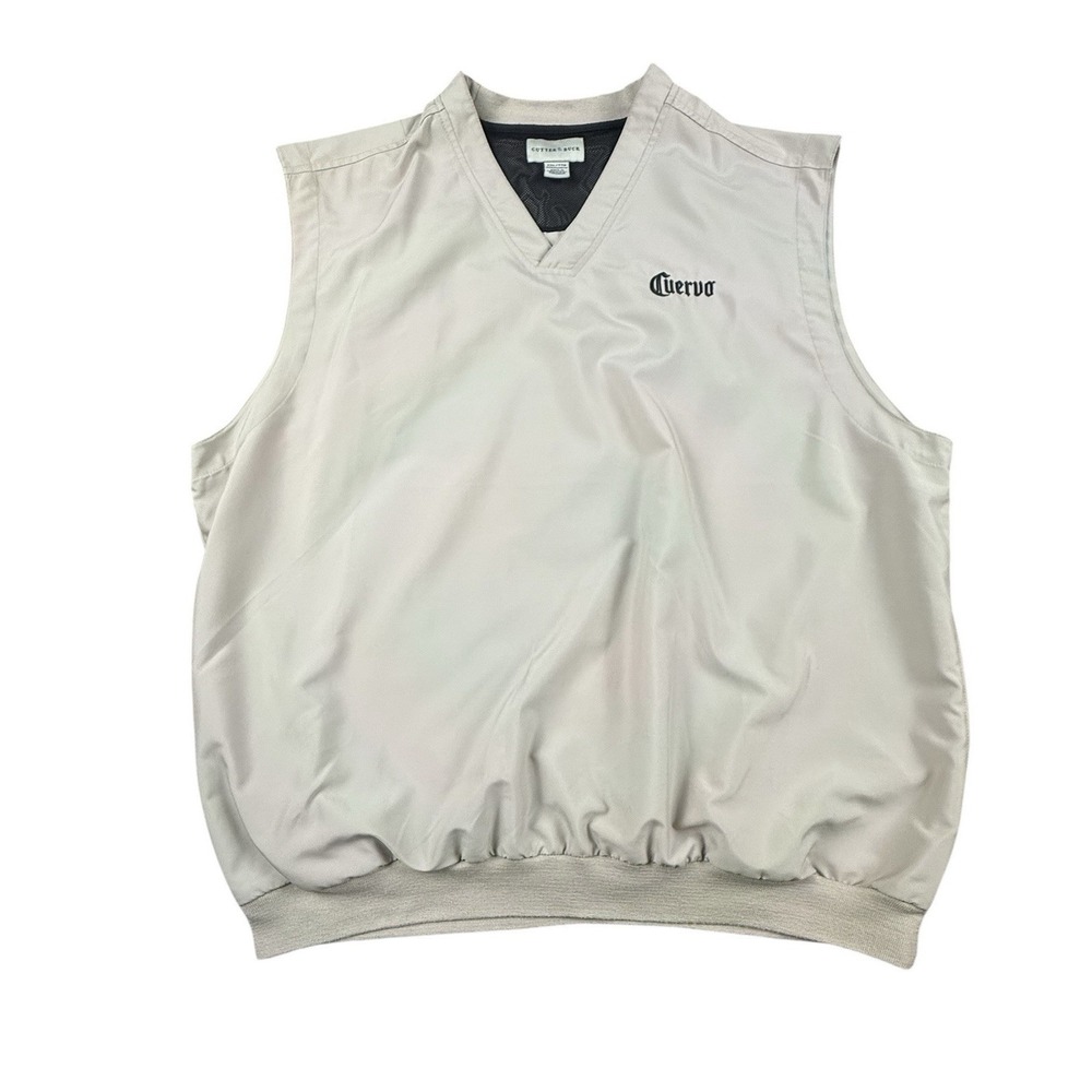 CUTTER & BUCK Sweater Vest Mens XXL Beige Cuervo Logo Polyester Golf Pullover